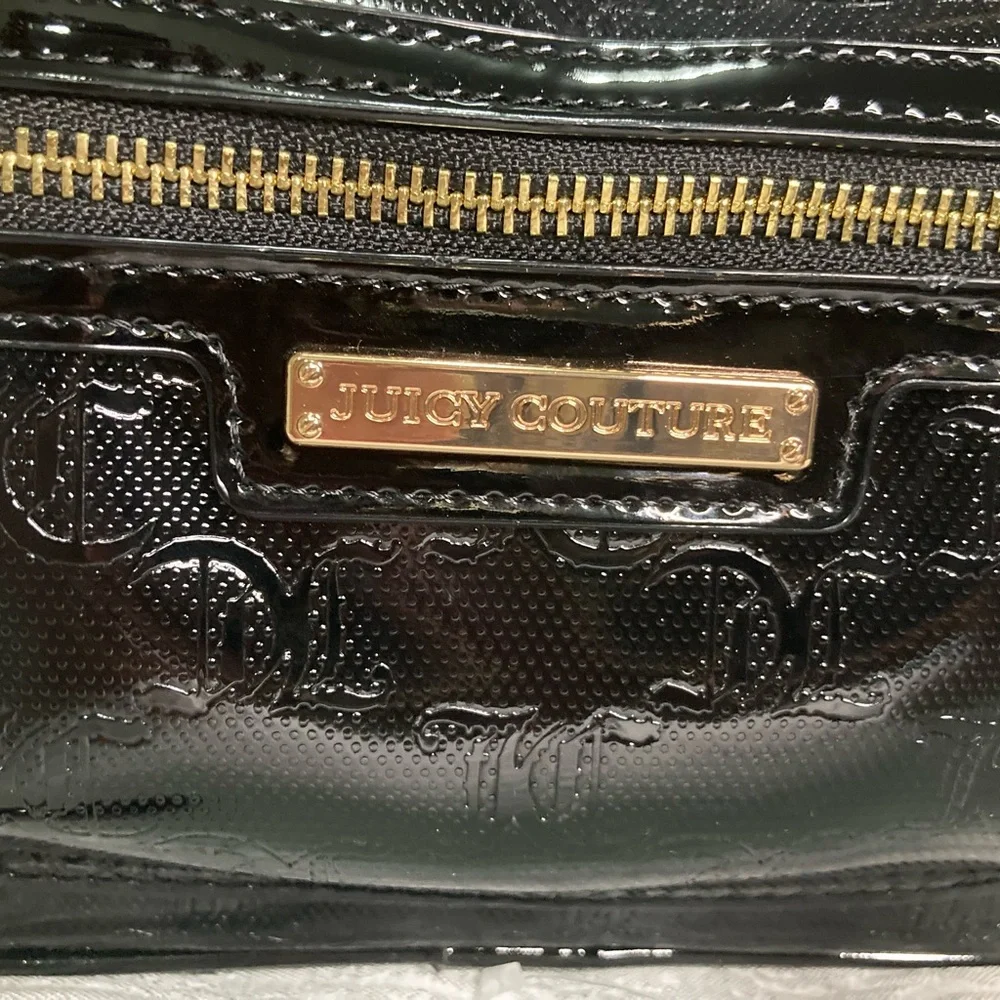 Juicy Couture™ Black Patent Mini Backpack with Logo Straps & Coin Pouch
